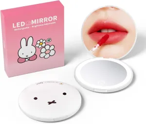 Miffy Handheld LED Makeup Mirror, Foldable 2-Side 1x/10x Magnification,Pocket Small Lighted Mirror for Travel, Face Shape (White)