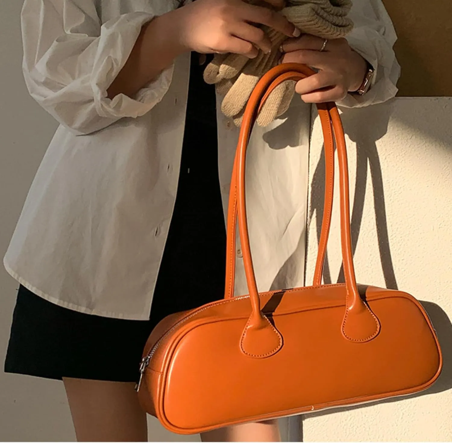 Minimalist Solid Color Bag,Unique Single Shoulder & Hand Carry, Trendy Small Square PU Armpit Purse for Women