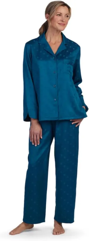 Miss Elaine Pajama Set - Women’s PJ Top and Bottoms Made with Jacquard Brushed Back Satin