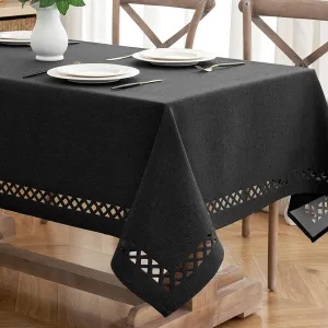 MIULEE Black Polyester Linen Rectangle Tablecloth with Decorative Cutouts Waterproof Stain Resistant Table Cloth Farmhouse Table Cover for Thanksgiving Dining Party Camping, 52 x 70 inch