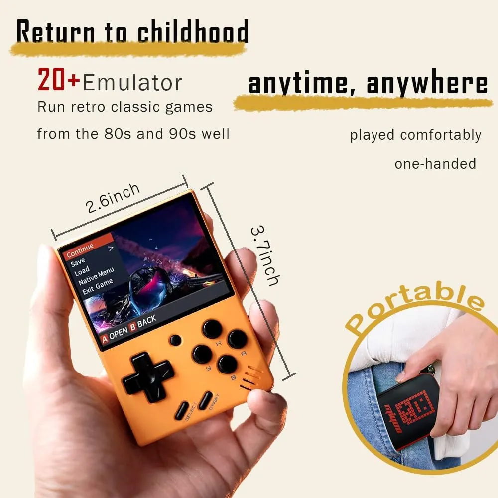 Miyoo Mini V4 Retro Game Console, Portable Handheld Game Console with Storage Case 2.8''HD Screen 2000mah Battery, Support RTC, Yellow