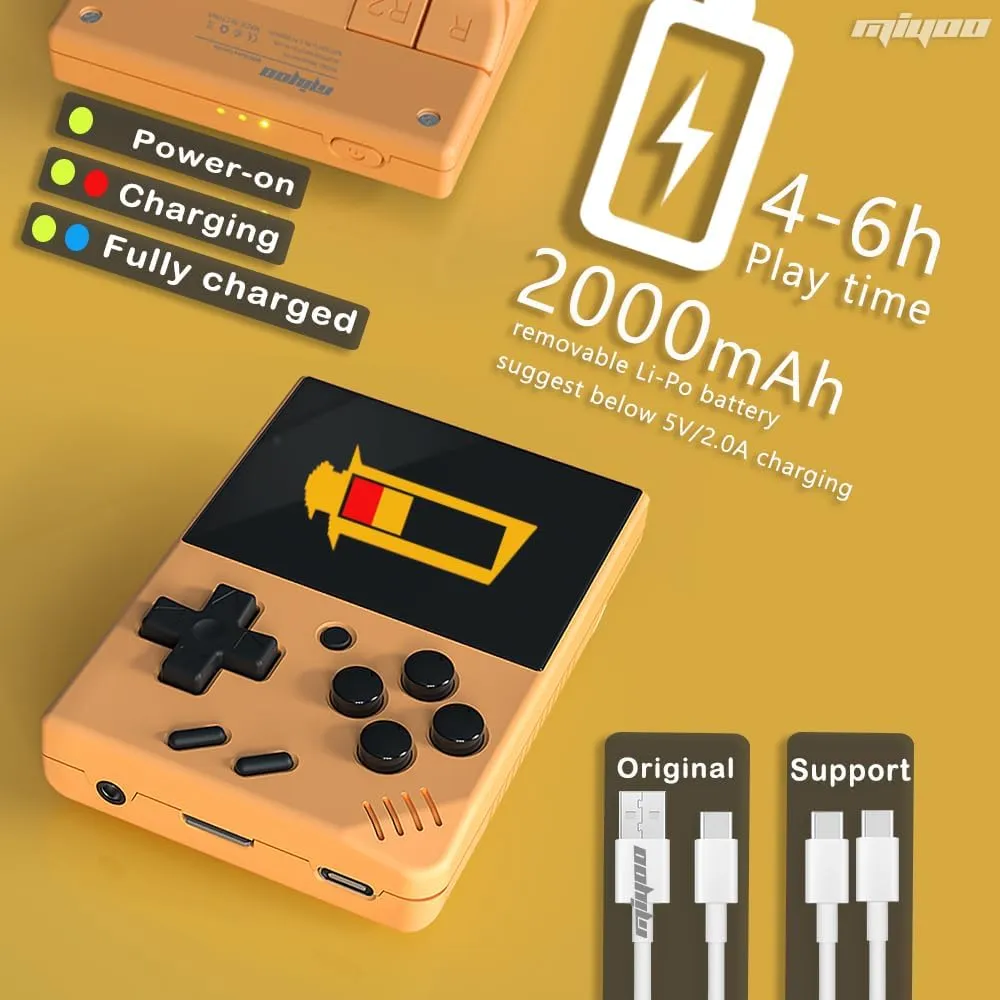 Miyoo Mini V4 Retro Game Console, Portable Handheld Game Console with Storage Case 2.8''HD Screen 2000mah Battery, Support RTC, Yellow
