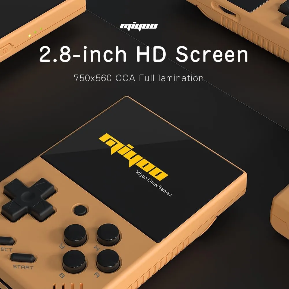 Miyoo Mini V4 Retro Game Console, Portable Handheld Game Console with Storage Case 2.8''HD Screen 2000mah Battery, Support RTC, Yellow