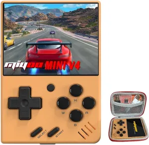 Miyoo Mini V4 Retro Game Console, Portable Handheld Game Console with Storage Case 2.8''HD Screen 2000mah Battery, Support RTC, Yellow