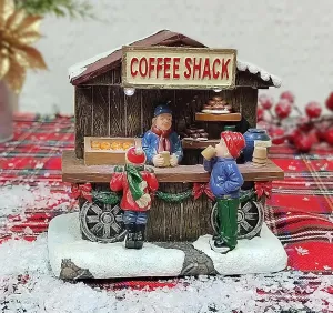 MOMENTS IN TIME 4.13”H Coffee Shack Street Shop - LED Lights, Battery Operated Christmas Village - Hand-Painted Polyresin