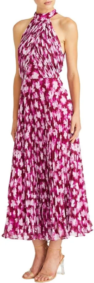 MONIQUE LHUILLIER ML Womens Pleated Tea Length Midi Dress