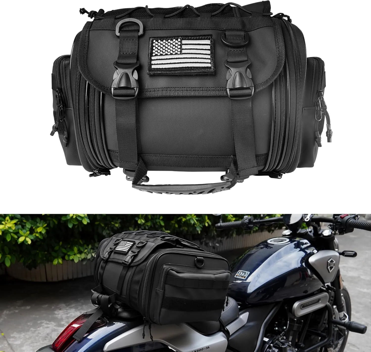 Motorcycle Tail Bag, Waterproof 29L Expandable Large Capacity Motor Pannier Bag - Ideal Motorcycle Travel Luggage Bag and Helmet Storage