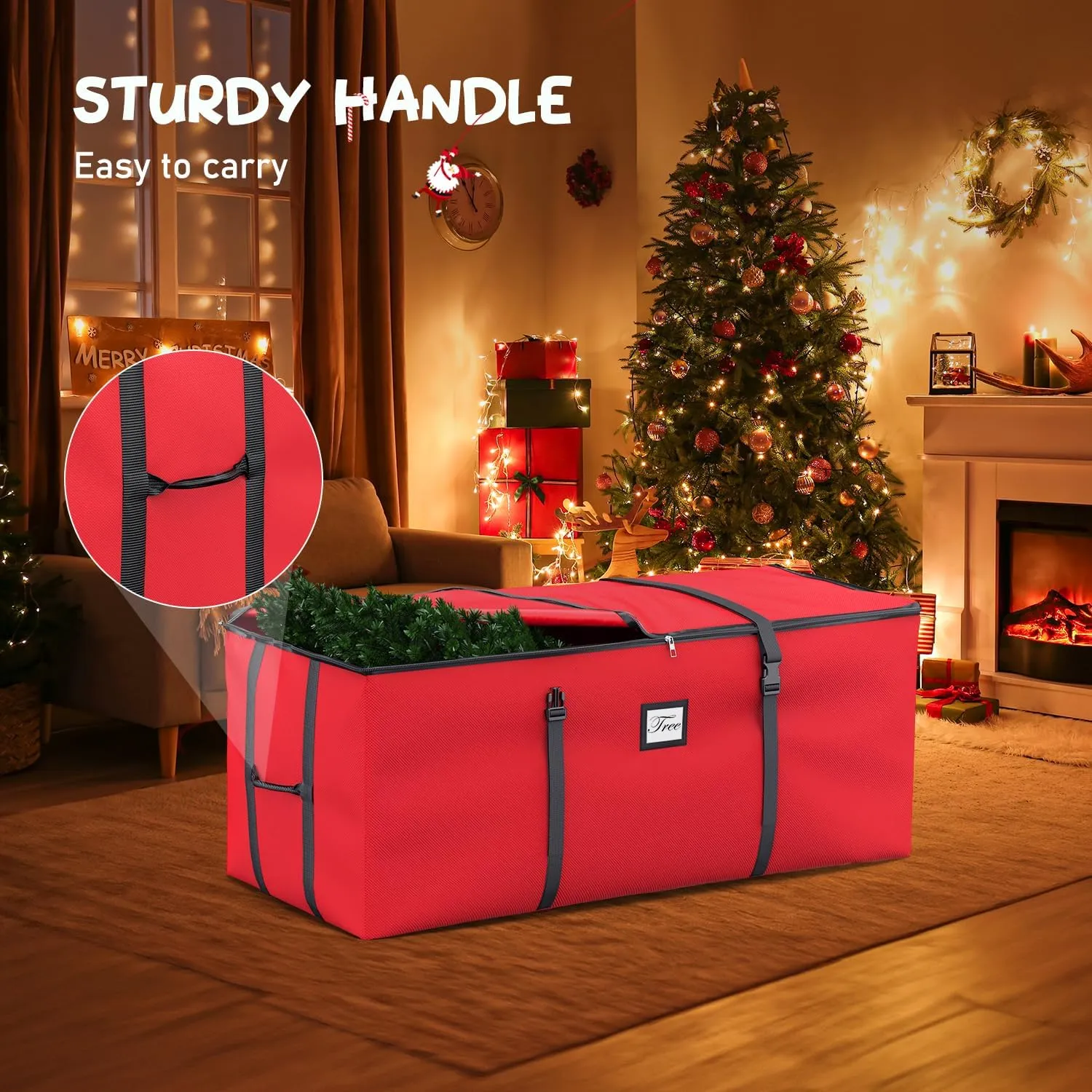 Mrrihand Christmas Tree Storage Bag, Large Artificial Christmas Tree, Anti-Tear Heavy-Duty 600D Oxford Cloth Christmas Tree Storage Box with Handles, Christmas Tree Storage Container (Red, 7.5Ft)