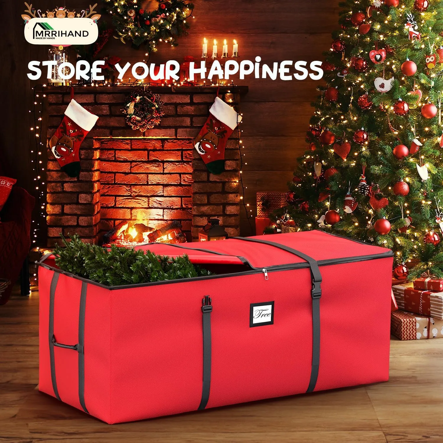 Mrrihand Christmas Tree Storage Bag, Large Artificial Christmas Tree, Anti-Tear Heavy-Duty 600D Oxford Cloth Christmas Tree Storage Box with Handles, Christmas Tree Storage Container (Red, 7.5Ft)