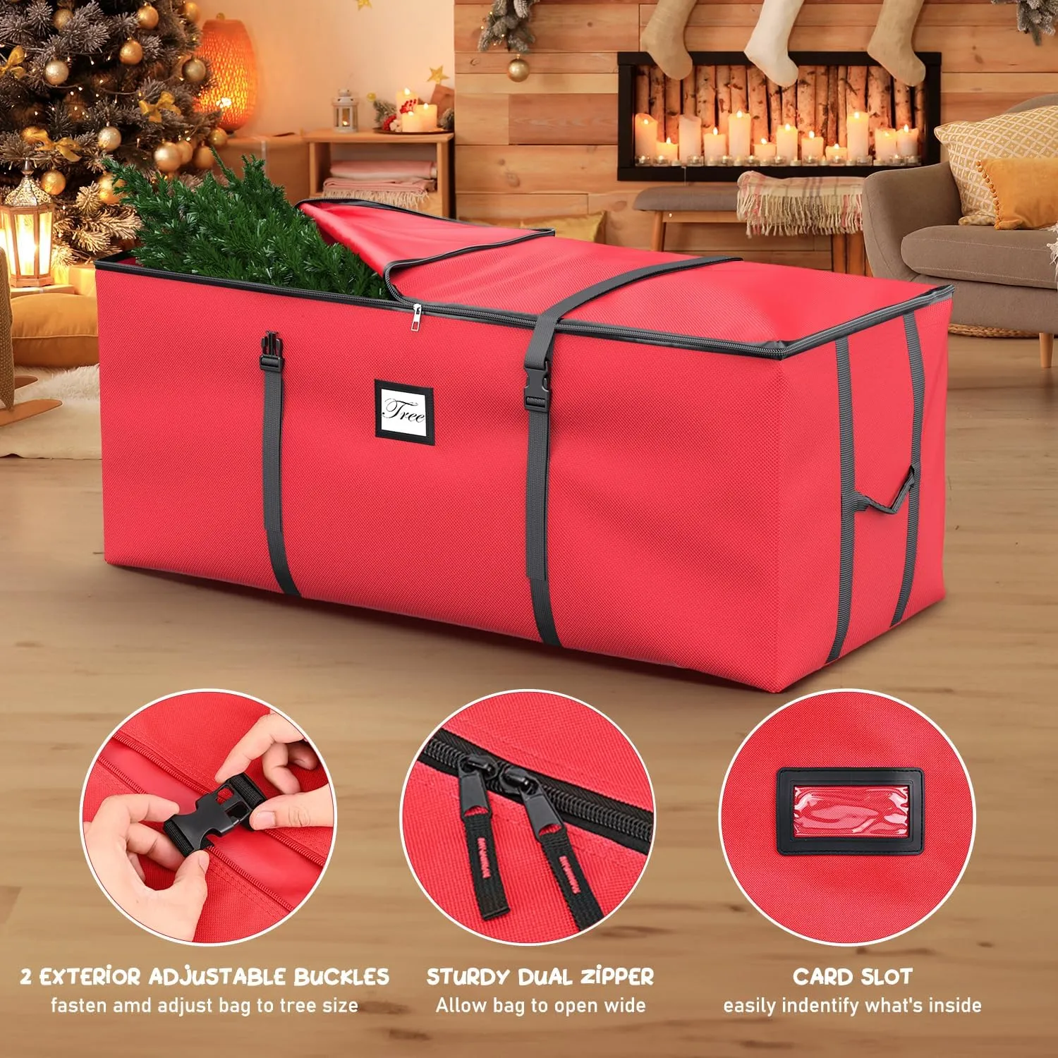 Mrrihand Christmas Tree Storage Bag, Large Artificial Christmas Tree, Anti-Tear Heavy-Duty 600D Oxford Cloth Christmas Tree Storage Box with Handles, Christmas Tree Storage Container (Red, 7.5Ft)