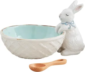 Mud Pie Bunny Candy Dish Set Serving & Salad, bowl 4" x 5" | spoon 3 1/2", Blue