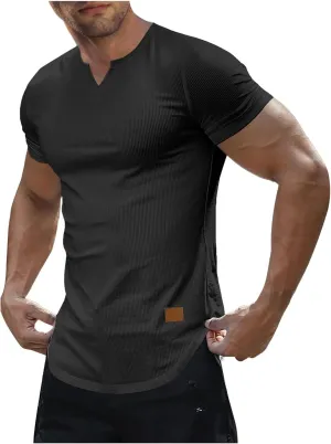 Muscle Tee Shirts for Men Summer Basic Short Sleeve Crew Neck Pullover Tops Casual Ribbed Workout Athletic Blouse