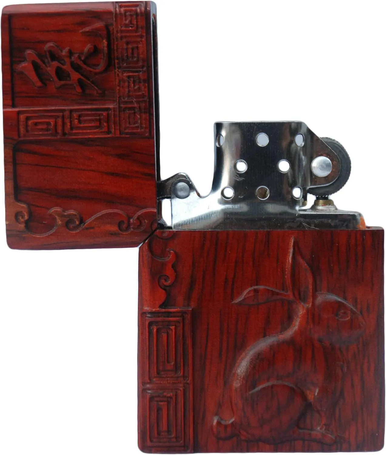 Natural Huanghuali Rosewood Carving Lighter Shell Box For Zippo Module (Zodiac Rabbit)