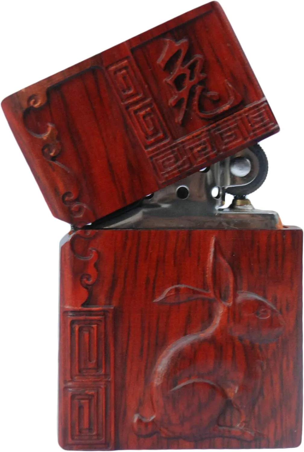 Natural Huanghuali Rosewood Carving Lighter Shell Box For Zippo Module (Zodiac Rabbit)