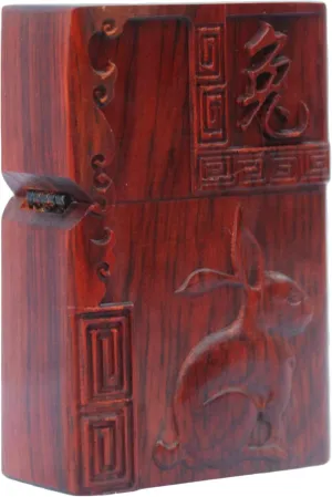 Natural Huanghuali Rosewood Carving Lighter Shell Box For Zippo Module (Zodiac Rabbit)