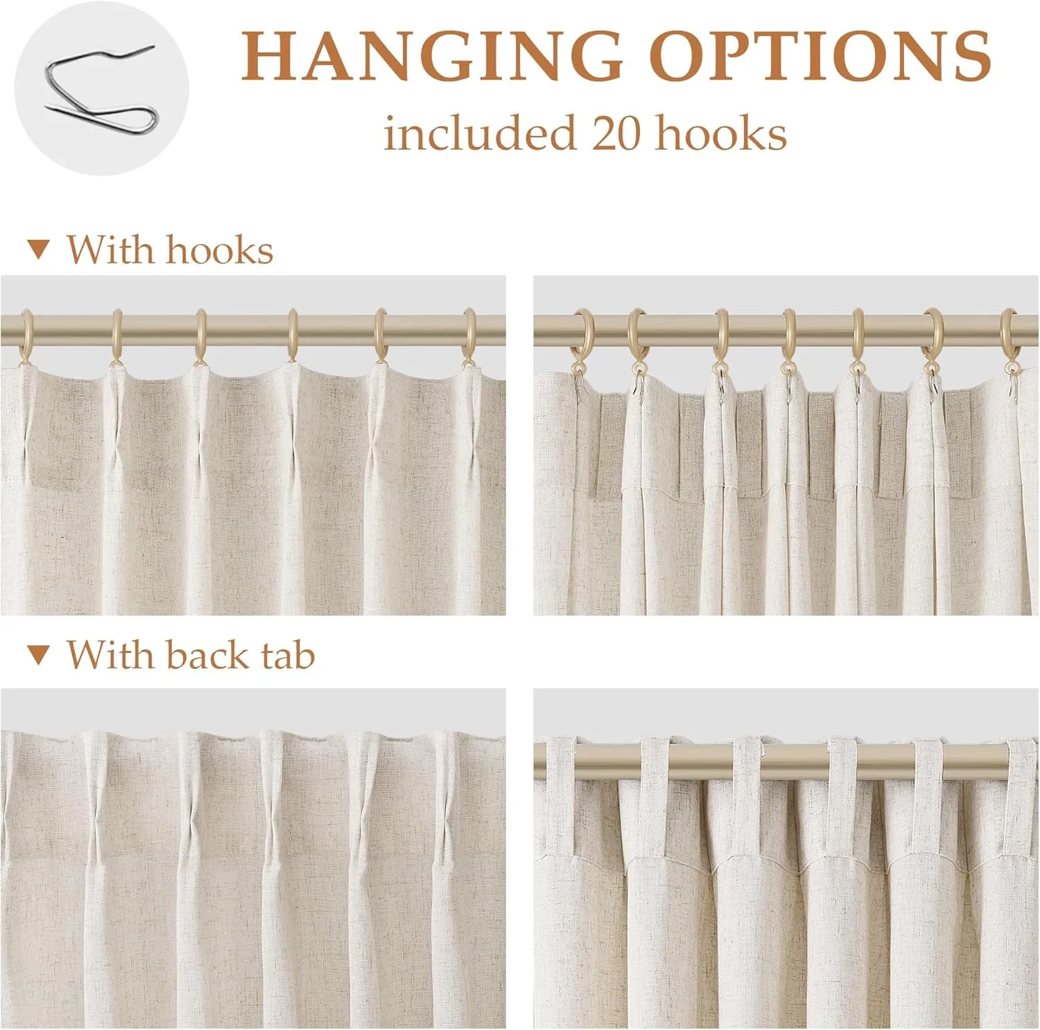 Natural Pinch Pleat Linen Curtains 94 Inch Length 2 Panels Set for Bedroom Dining Room Semi Sheer Linen Boho Farmhouse Neutral Window Curtains 94 Inches Long for Living Room Nursery 50x94