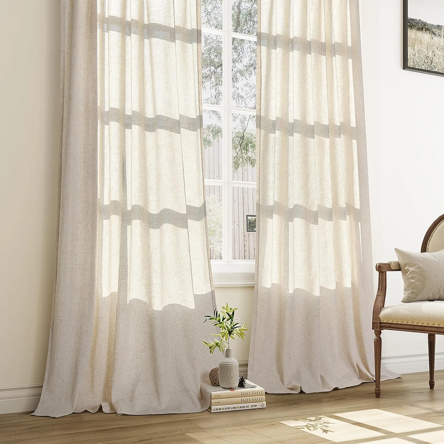 Natural Pinch Pleat Linen Curtains 94 Inch Length 2 Panels Set for Bedroom Dining Room Semi Sheer Linen Boho Farmhouse Neutral Window Curtains 94 Inches Long for Living Room Nursery 50x94