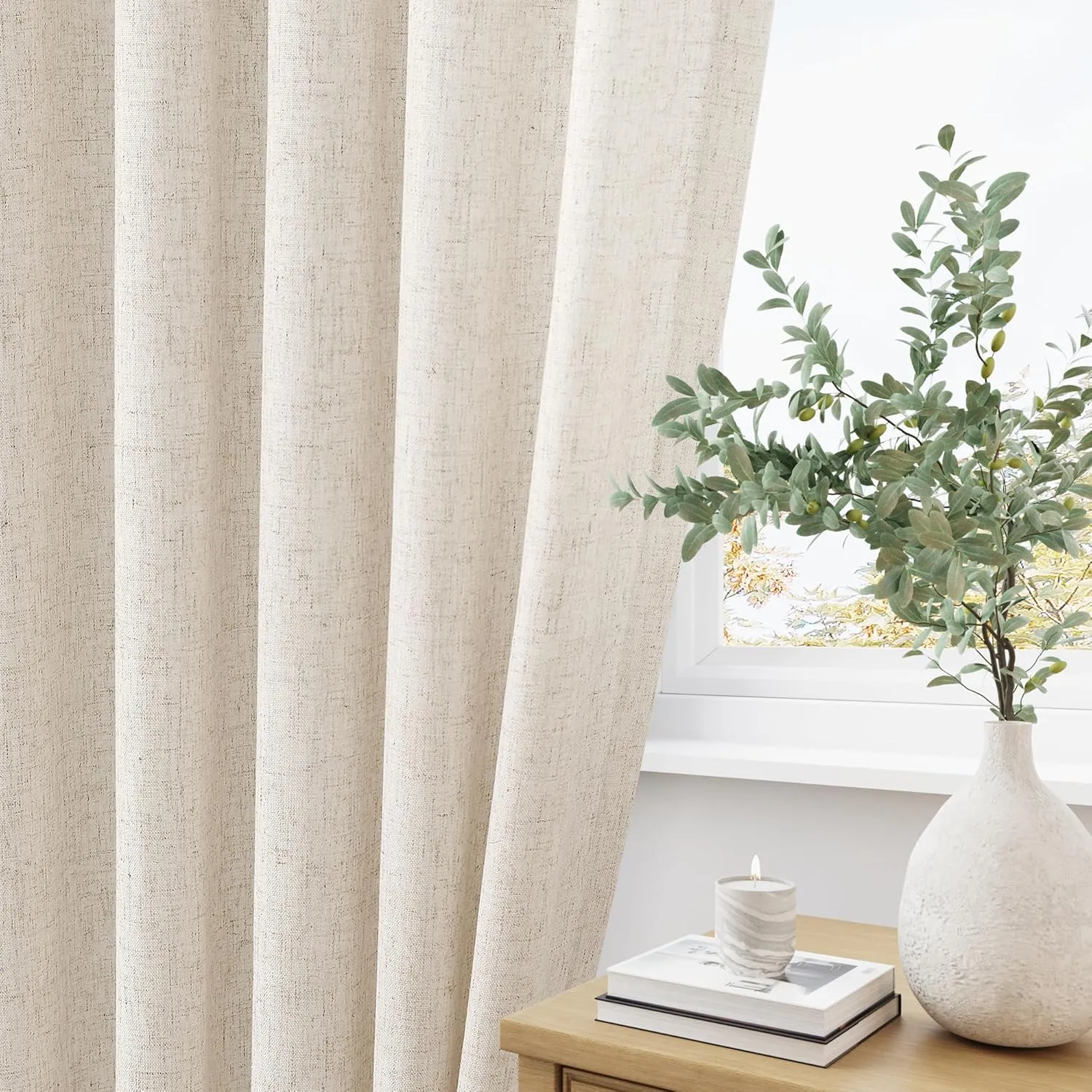 Natural Pinch Pleat Linen Curtains 94 Inch Length 2 Panels Set for Bedroom Dining Room Semi Sheer Linen Boho Farmhouse Neutral Window Curtains 94 Inches Long for Living Room Nursery 50x94