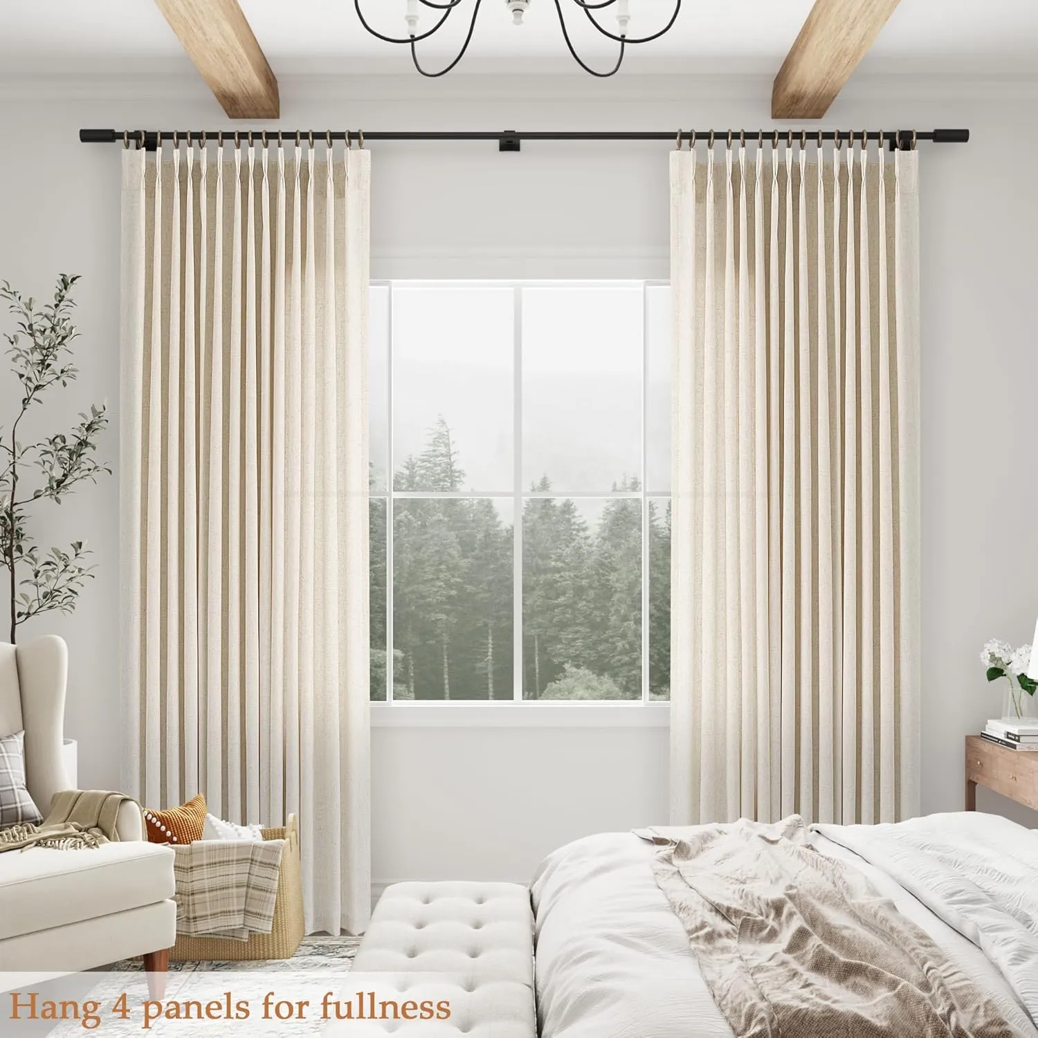 Natural Pinch Pleat Linen Curtains 94 Inch Length 2 Panels Set for Bedroom Dining Room Semi Sheer Linen Boho Farmhouse Neutral Window Curtains 94 Inches Long for Living Room Nursery 50x94