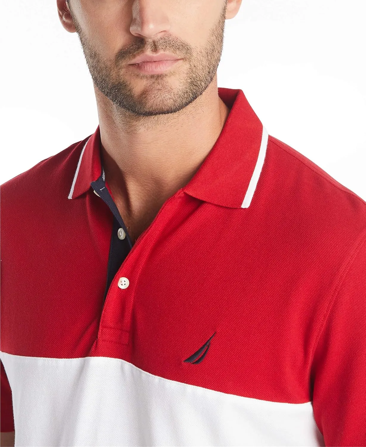 Nautica Men's Short Sleeve 100% Cotton Pique Color Block Polo Shirt