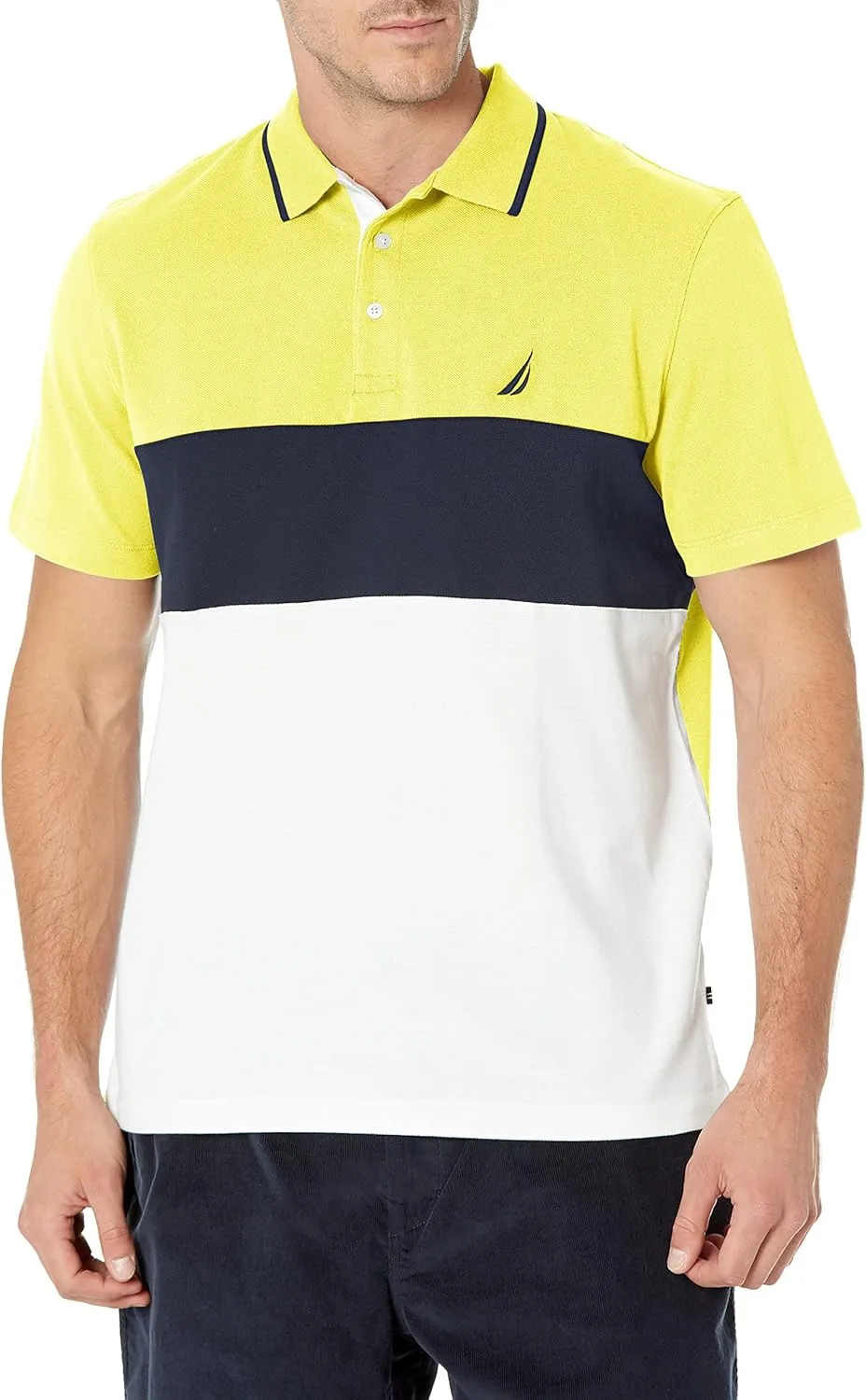 Nautica Men's Short Sleeve 100% Cotton Pique Color Block Polo Shirt