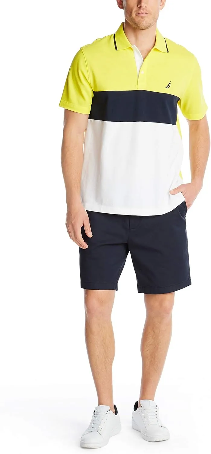 Nautica Men's Short Sleeve 100% Cotton Pique Color Block Polo Shirt