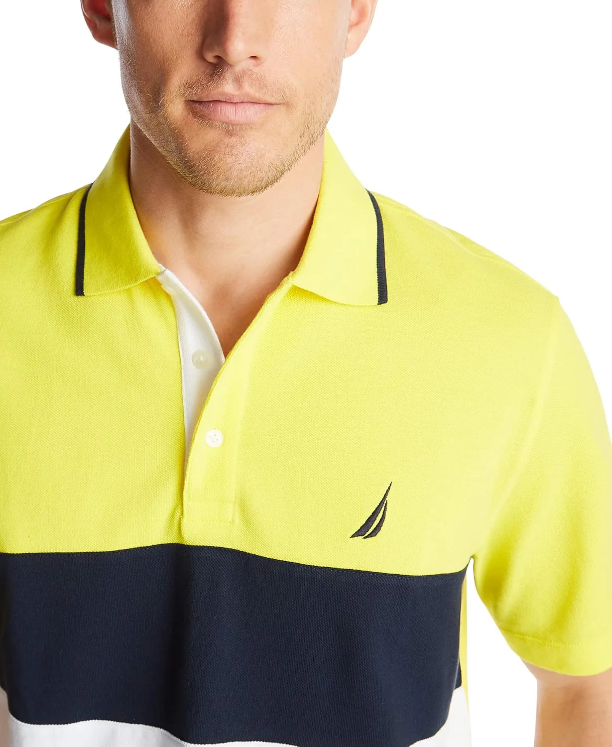 Nautica Men's Short Sleeve 100% Cotton Pique Color Block Polo Shirt