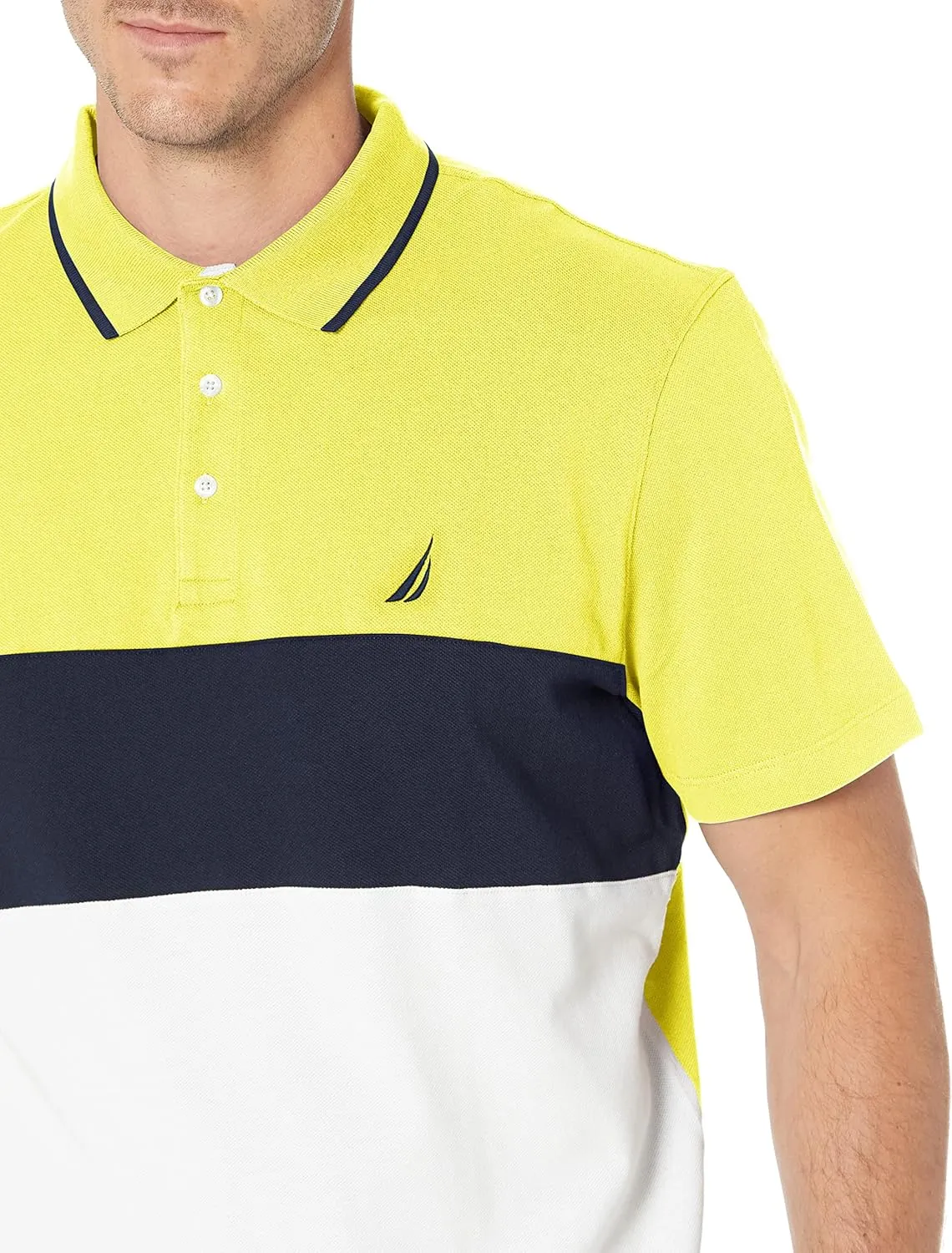 Nautica Men's Short Sleeve 100% Cotton Pique Color Block Polo Shirt