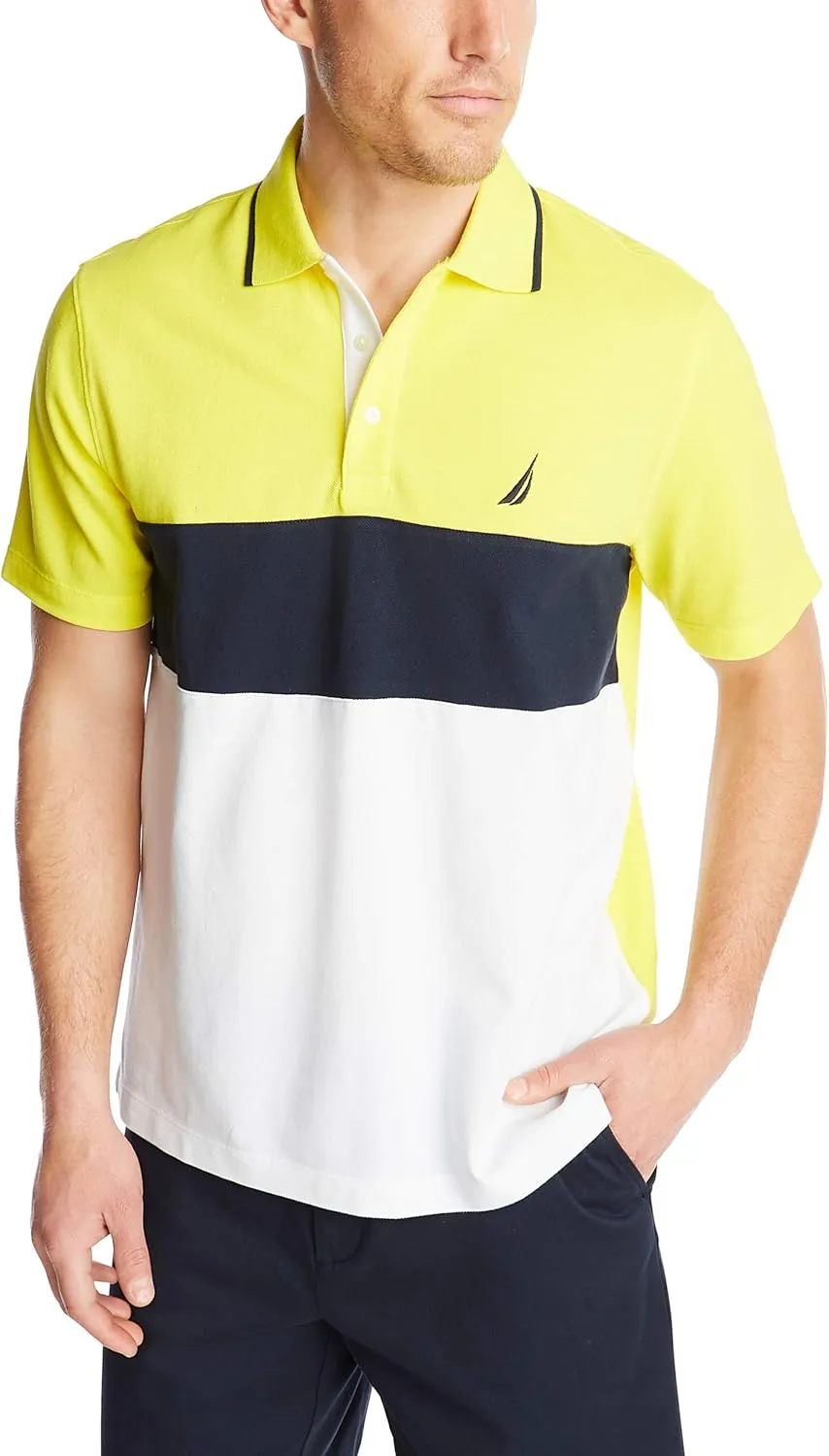 Nautica Men's Short Sleeve 100% Cotton Pique Color Block Polo Shirt