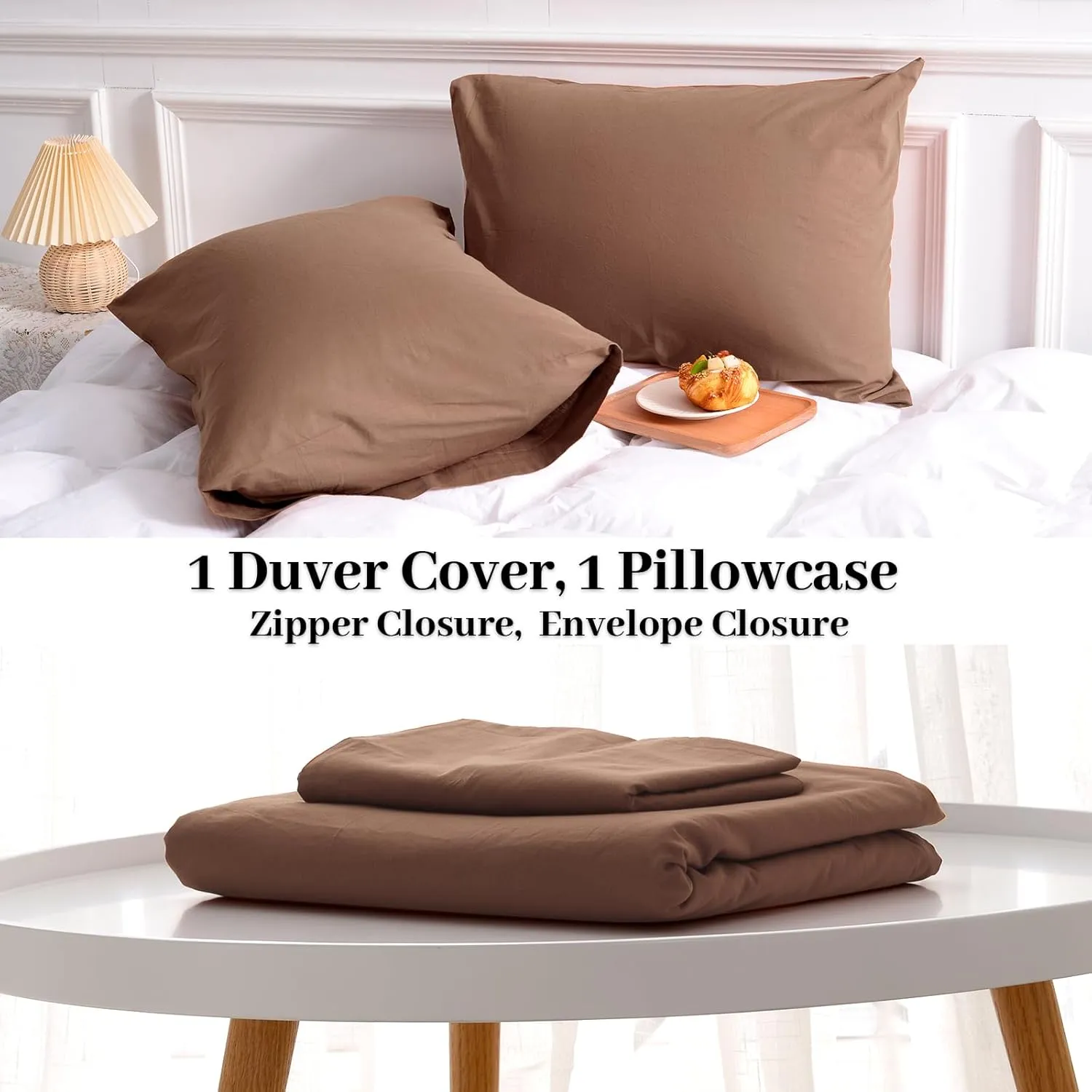 NEXHOME PRO Duvet Cover King Size Linen Look Organic Natural 100% Washed Cotton Duvet Cover Brown 3 Pieces Bedding Set with Zipper Closure, Breathable (No Comforter)