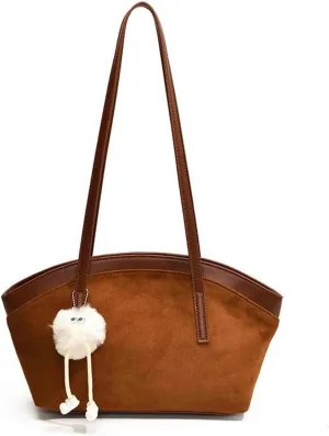 niche retro suede leather handbag with texture and color blocked women's shoulder bag