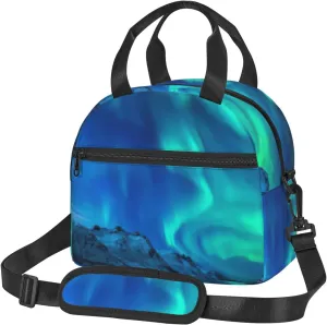 Northern Lights Print Insulated Lunch Bag Large Capacity Lightweight Handheld Bags Back Zipper Pockets