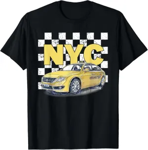 NYC Checkerboard Taxi Yellow Cab Hand Painted Artwork T-Shirt