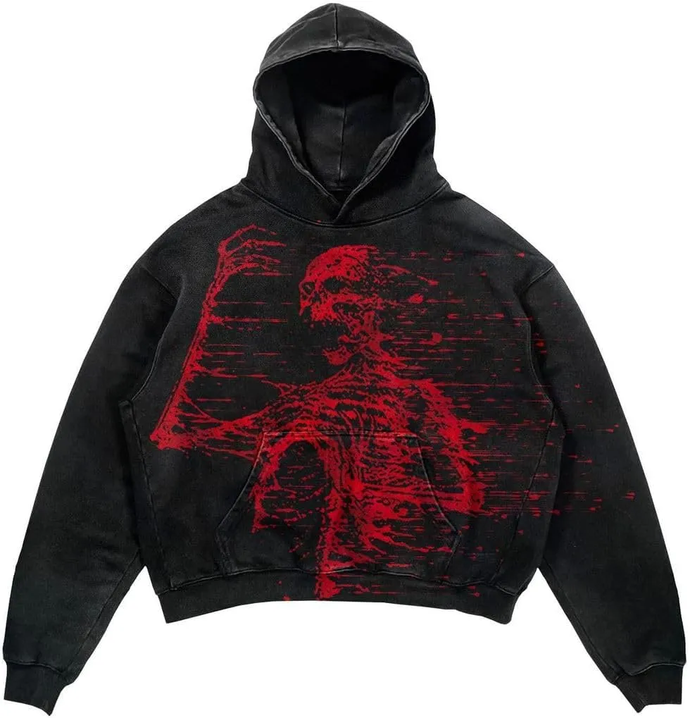 Obenie Halloween Y2K Hoodie Gothic Casual Alphabet Blast Print Pattern Skull Fashion Hoodie Men Harajuku Men Clothing