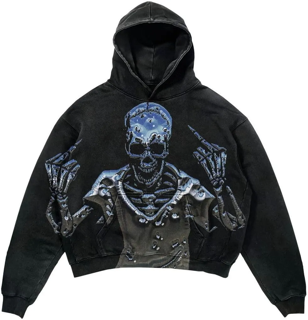 Obenie Halloween Y2K Hoodie Gothic Casual Alphabet Blast Print Pattern Skull Fashion Hoodie Men Harajuku Men Clothing