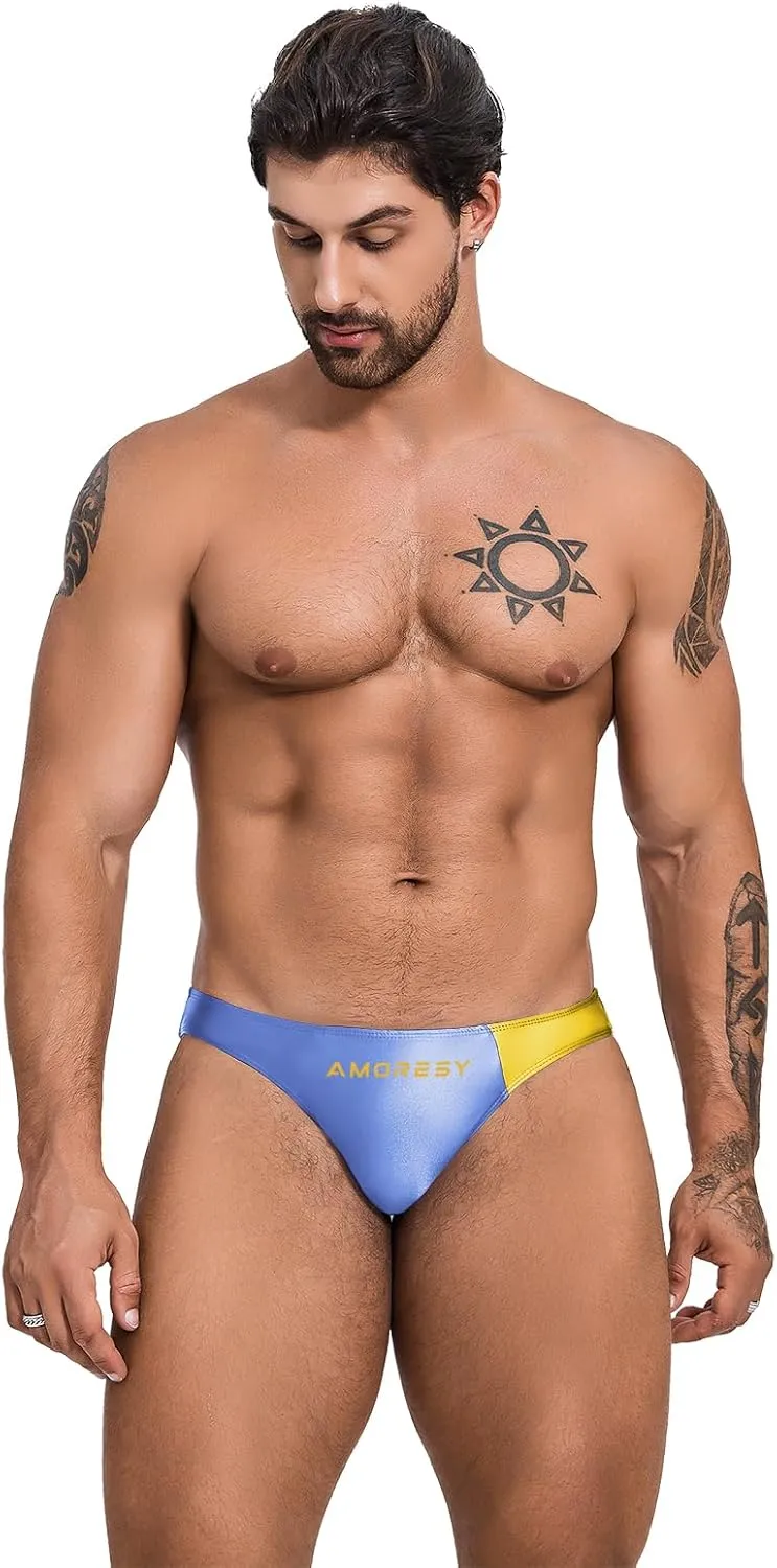 Oceanus Series Color-Blocked Swimming Trunks Spandex Triangle Sexy Fashion Vacation Navy Style Beach spa（511）