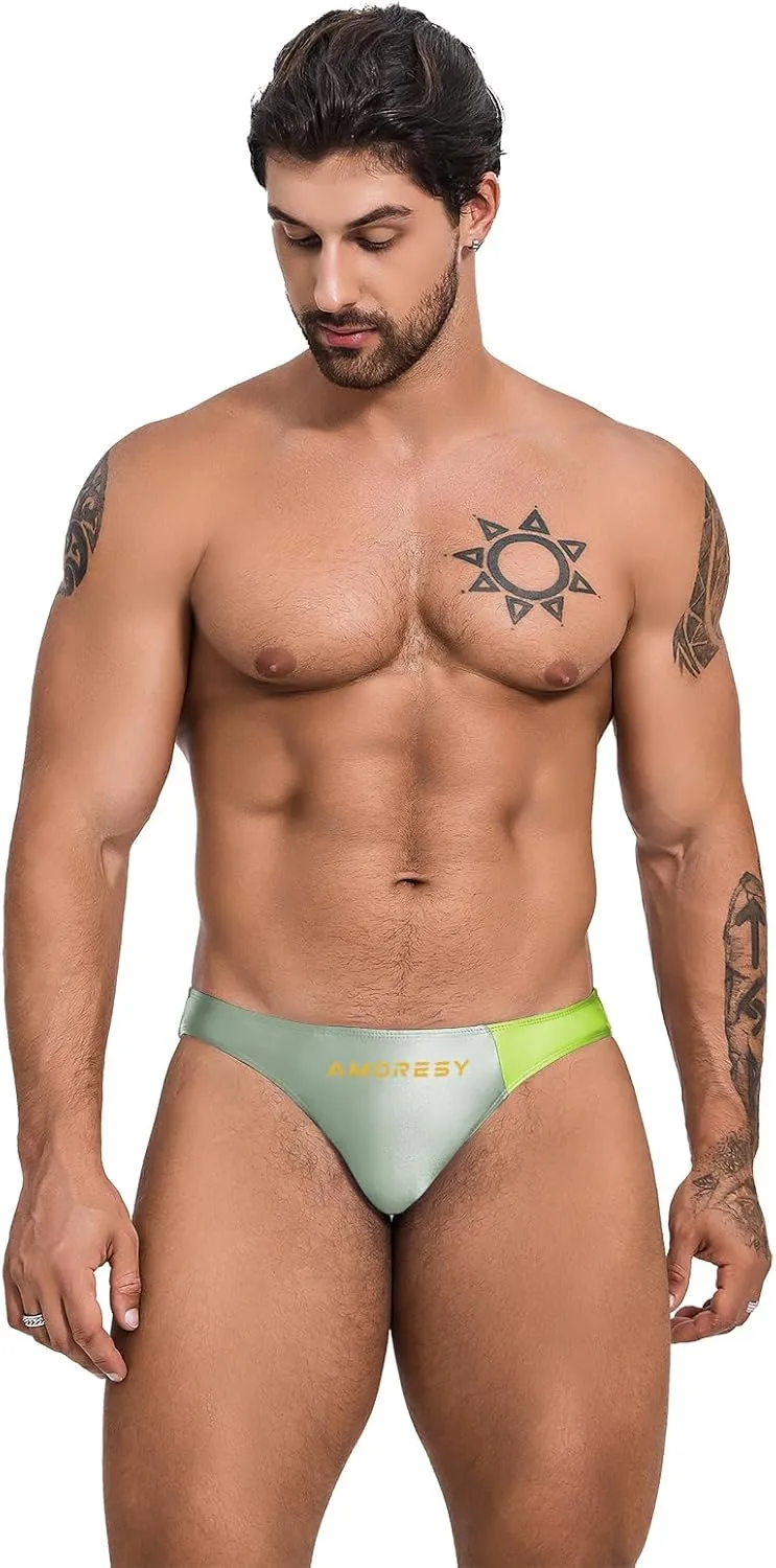 Oceanus Series Color-Blocked Swimming Trunks Spandex Triangle Sexy Fashion Vacation Navy Style Beach spa（511）