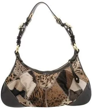 Olga Heaven One Cuoio Animal Print Fur Leather Patent Bag New