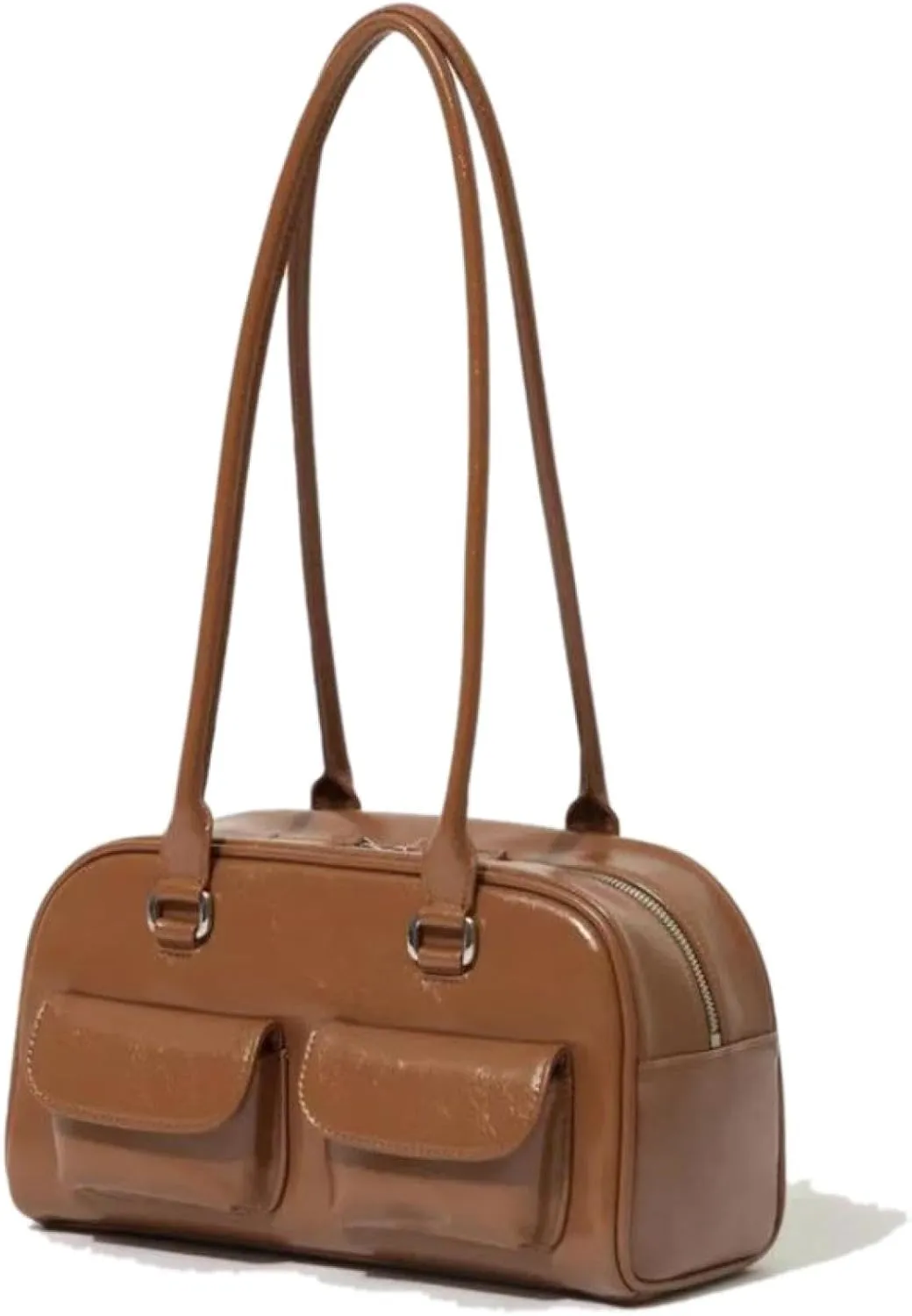 One Shoulder Armpit Wrapped in Oiled Wax Leather Bag, Double Pocket Casual Handbag