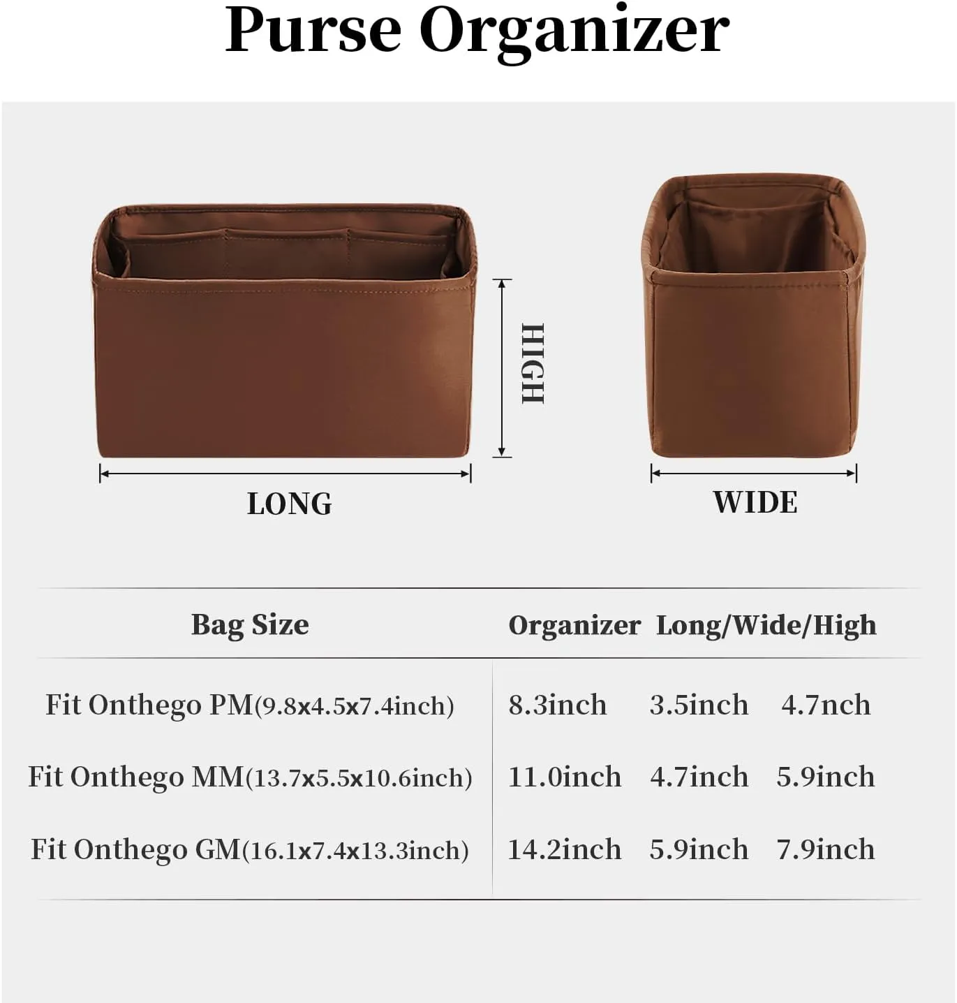 Onthego Inner Bags, Handbag Organizer for LV Onthego PM Bags, Purse Organizer Insert for Women with Silky Satin (Gold)