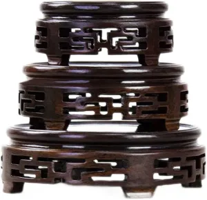 Oriental Furniture Round Carved Display Stand Black Catalpa Wood Vase Flower Pot Crafts Base Antique Collection