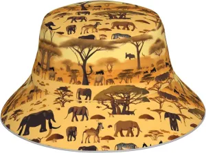 Outdoor Reflective Bucket Hat for Women and Men Protection Headwear for Travel Camping African Grassland Animals Pattern Black