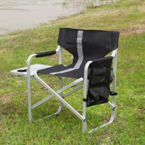 Oversized Camping Directors Chair, Portable Aluminum Camping Chairs, Padded Folding Directors Chair with Side Table Storage Pockets, Outdoor Camping, Picnics and Fishing (1, Black)