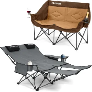Oversized Loveseat Brown, Reclining Camping Chair with Foot Rest