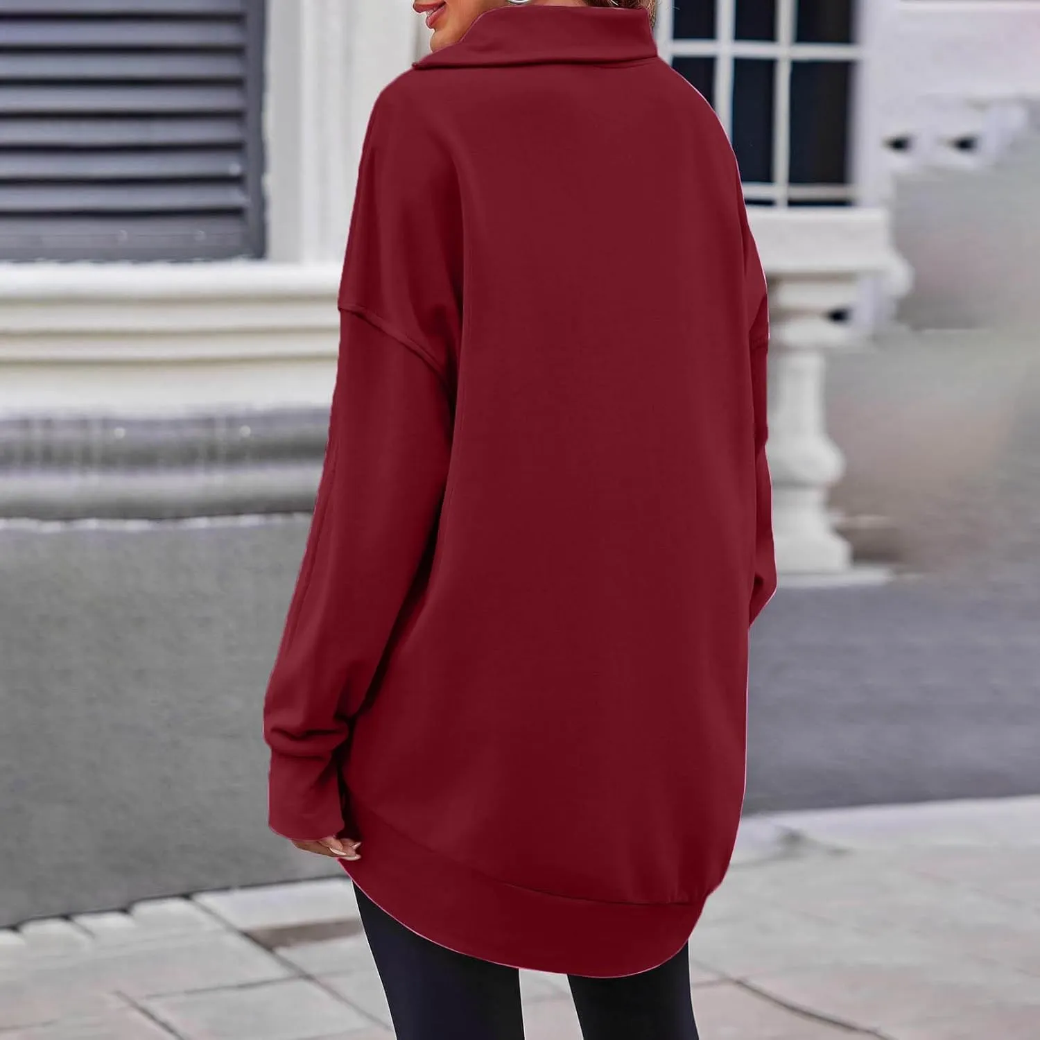 Oversized Sweatshirts for Women Trendy Zip High Neck Long Sleeve Solid Pullover Casual Cozy Warm Y2k Tops with Pocket