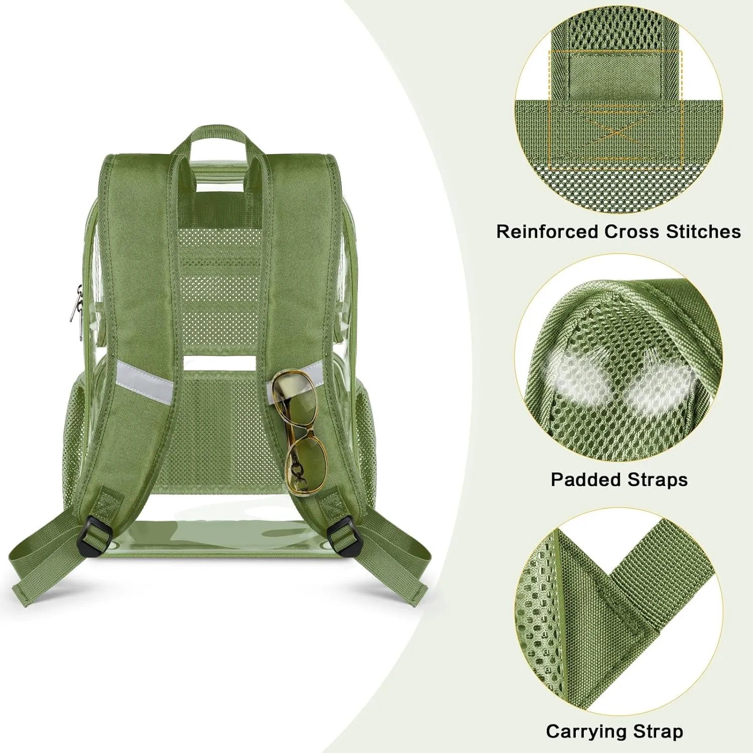 PAMANO Clear Backpack Heavy Duty Transparent See Through Bag for College Work Travel Security,Green