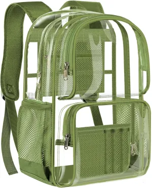 PAMANO Clear Backpack Heavy Duty Transparent See Through Bag for College Work Travel Security,Green