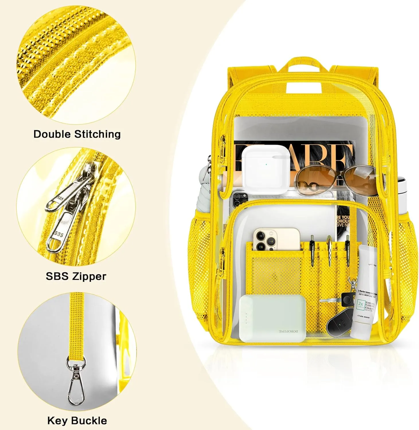PAMANO Clear Backpack Heavy Duty Transparent See Through Bag for College Work Travel Security,Yellow