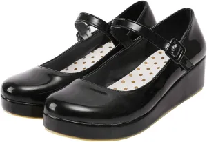 Parisuit Womens Mary Jane Wedge Platform Shoes Patent Leather Ankle Strap Pumps Sweet Shoes