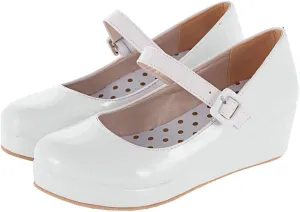 Parisuit Womens Mary Jane Wedge Platform Shoes Patent Leather Ankle Strap Pumps Sweet Shoes